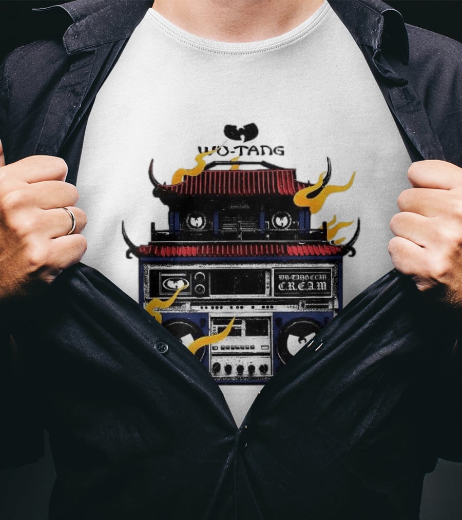 Wu Tang PRNT Boombox C.R.E.A.M. Flames Chinese Temple Style Audio T-Shirt