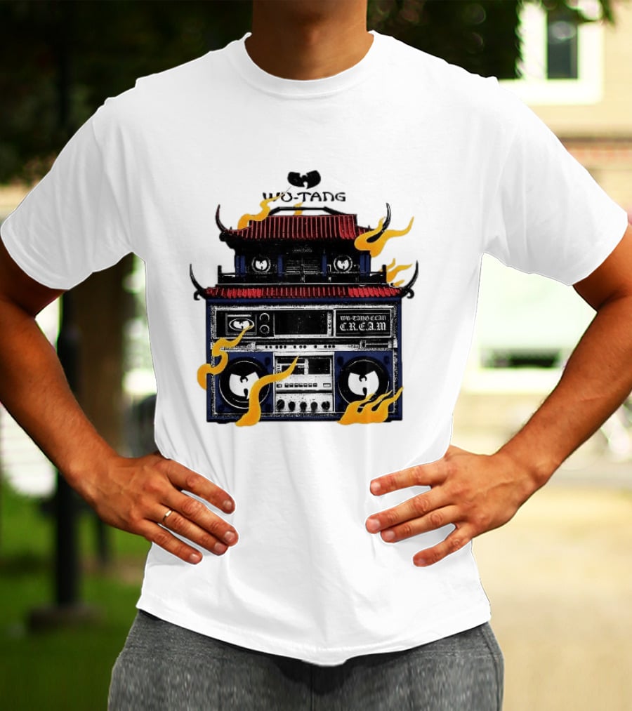 Wu Tang PRNT Boombox C.R.E.A.M. Flames Chinese Temple Style Audio T-Shirt