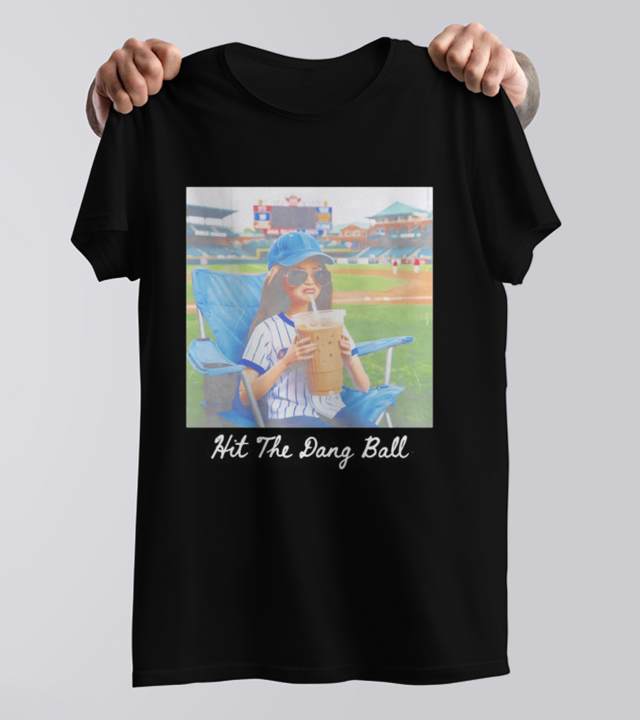 Barbie Ballfield Dark Hit The Dang Ball Baseball Stadium Scene With Player And Large Drink T-Shirt