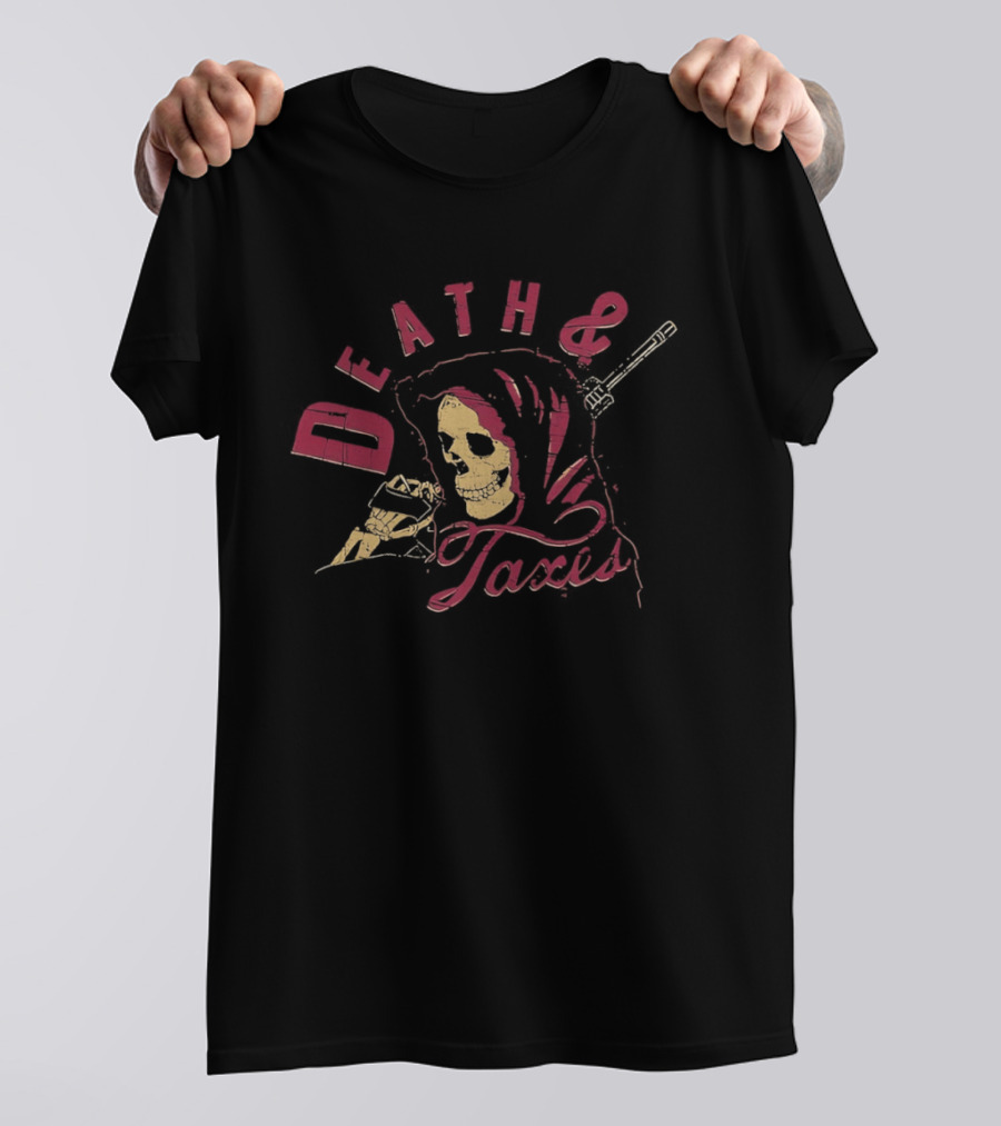 Death And Taxes Grim Reaper Skeleton Holding Scythe T-Shirt
