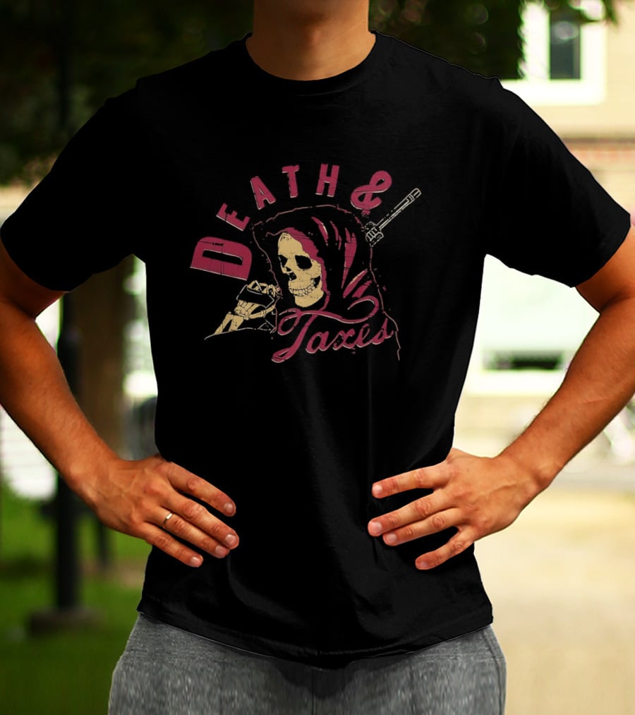 Death And Taxes Grim Reaper Skeleton Holding Scythe T-Shirt