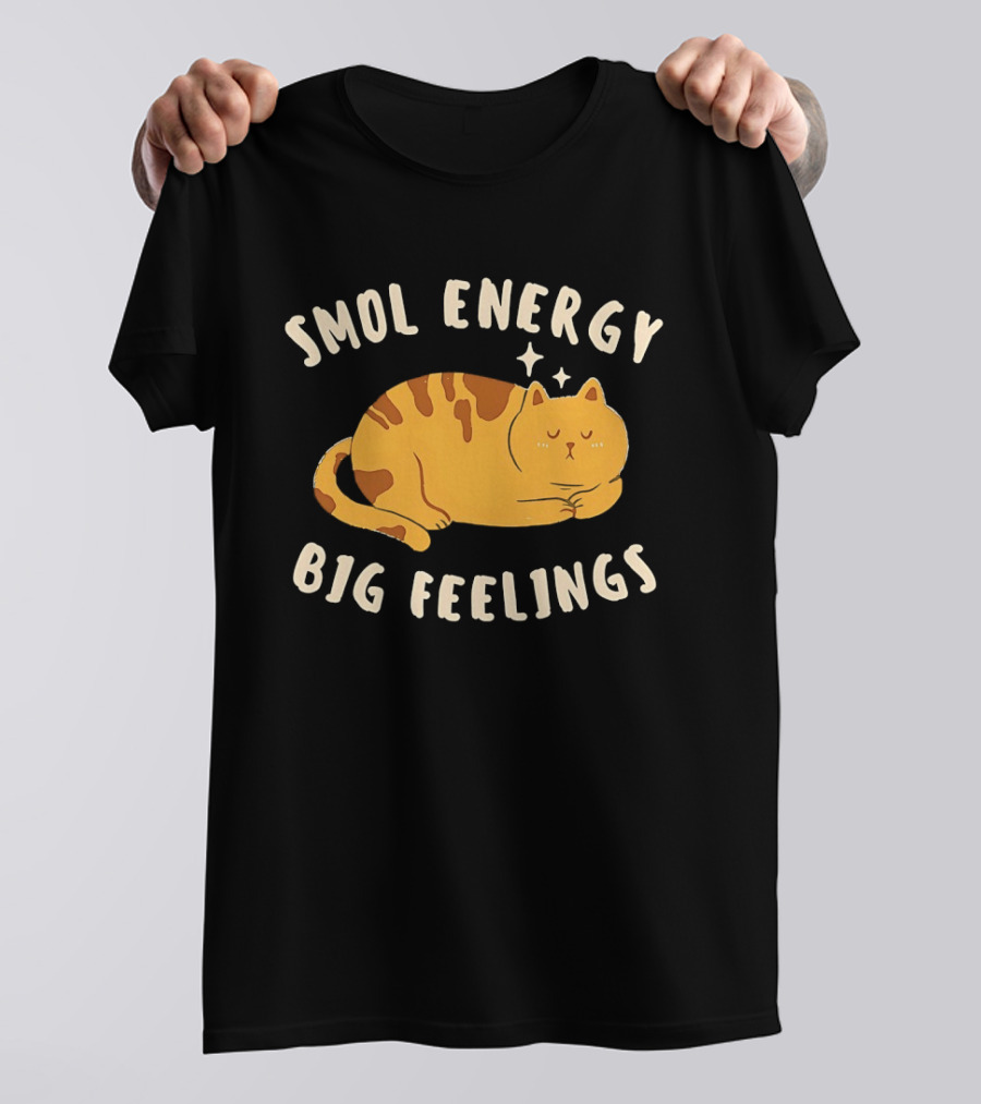 Smol Energy Big Feelings Cat Illustration With Sleepy Kitty Vibes T-Shirt