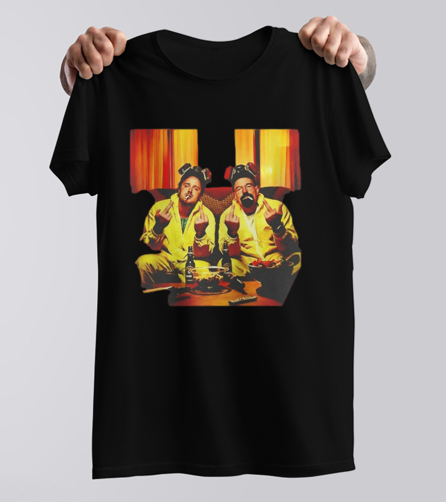 Jesse Pinkman Walter White Breaking Bad Flipping The Bird Yellow Hazmat Suits T-Shirt