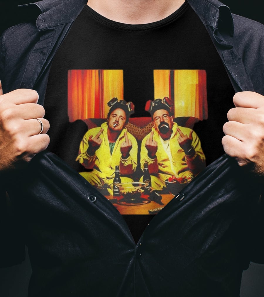 Jesse Pinkman Walter White Breaking Bad Flipping The Bird Yellow Hazmat Suits T-Shirt