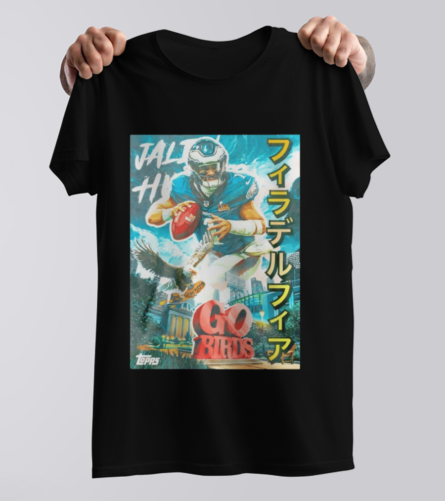Jalen Hurts Philadelphia Eagles Go Birds Japanese Text Topps T-Shirt