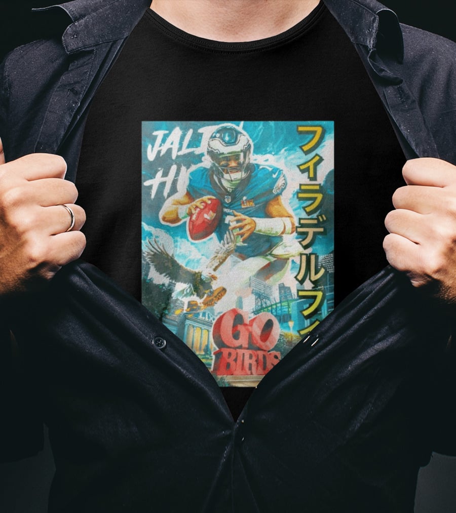 Jalen Hurts Philadelphia Eagles Go Birds Japanese Text Topps T-Shirt