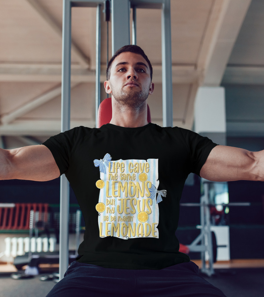 Life Gave Me Some Lemons But My Jesus He Be Makin' Lemonade Striped Bow Lemon Decor T-Shirt