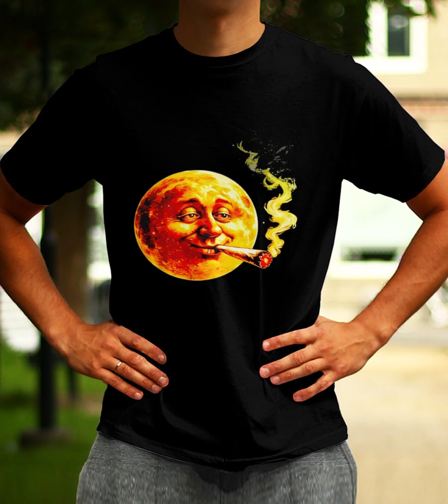 Moon Face Smoking Weed Blunt Lunar Smokers Club T-Shirt