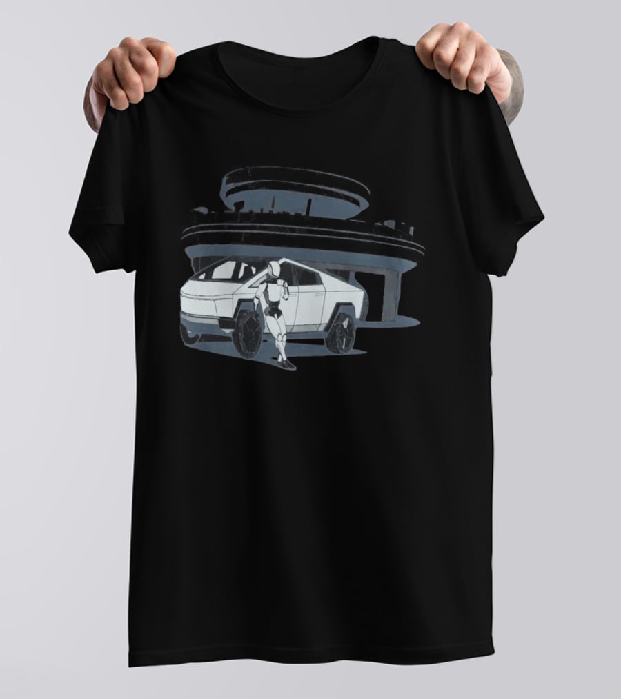 Tesla Cybertruck And Robot At Space Age Coffee Counter T-Shirt