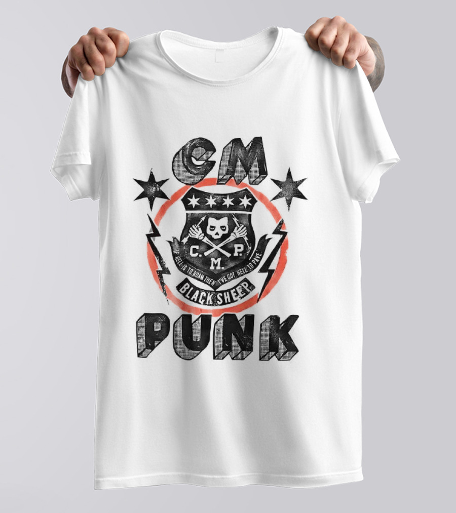 CM Punk Black Sheep Crest With Stars And Lightning T-Shirt