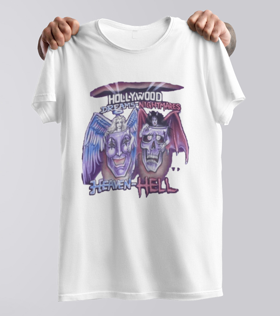 Hollywood Dreams Nightmares Heaven Hell Angel And Demon Skulls T-Shirt