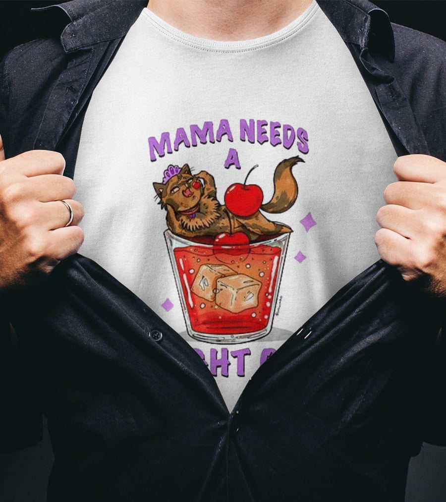 Mama Needs A Night Off Cat Chilling In Cocktail With Cherry And Ice Cubes T-Shirt