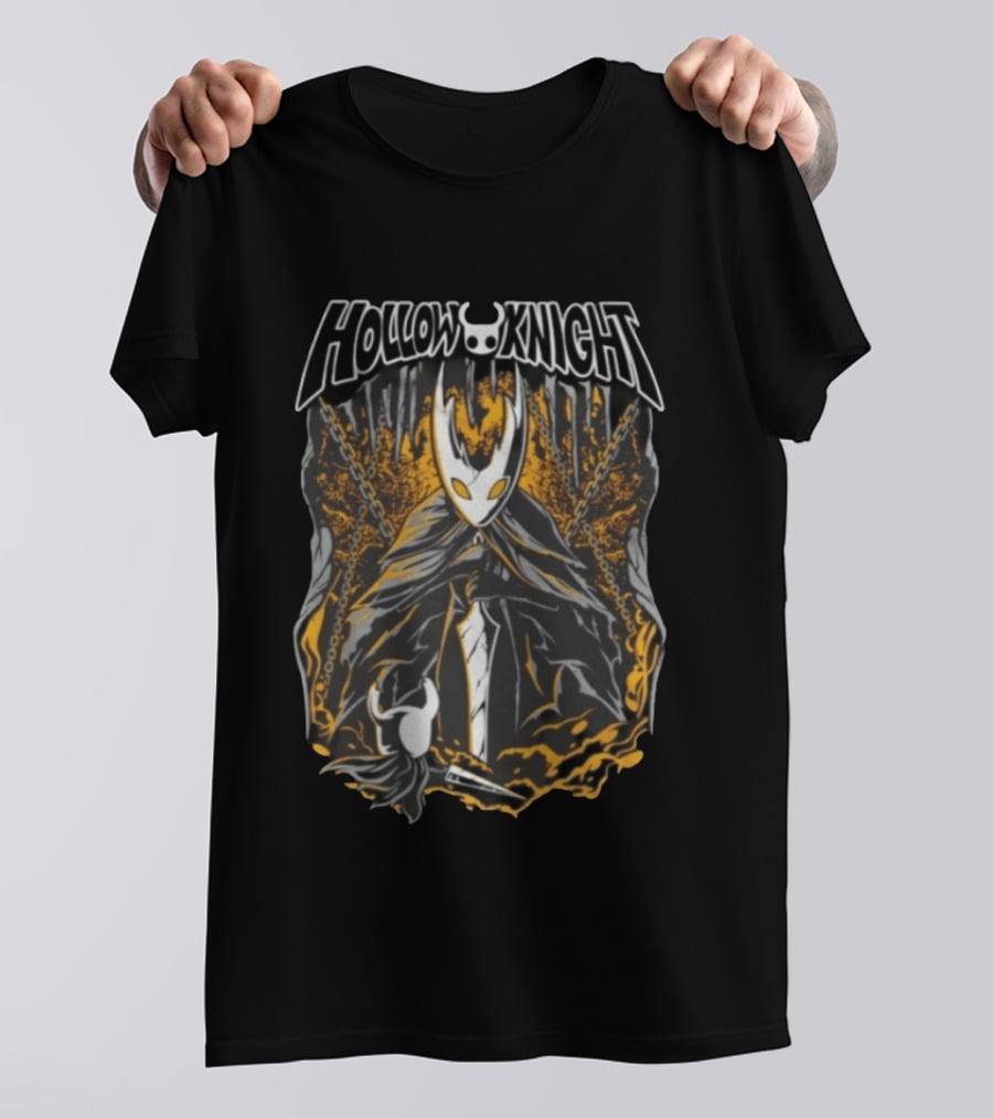 Hollow Knight Video Game Character In Dark Cave With Chains And Cloak T-Shirt
