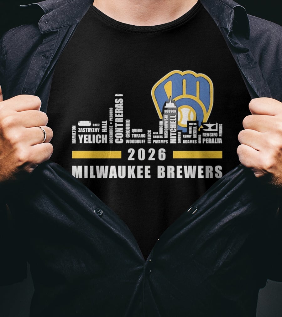 Milwaukee Brewers 2026 City Skyline Yelich Baseball Team Players T-Shirt
