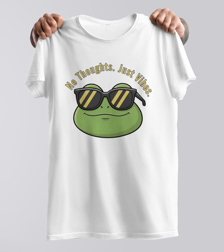 Frog No Thoughts Just Vibes Sunglasses Relaxed Mood T-Shirt