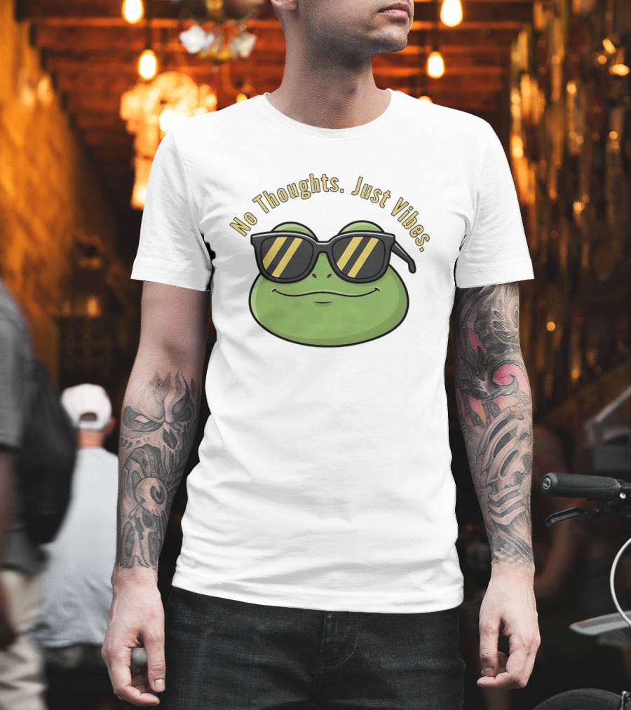 Frog No Thoughts Just Vibes Sunglasses Relaxed Mood T-Shirt