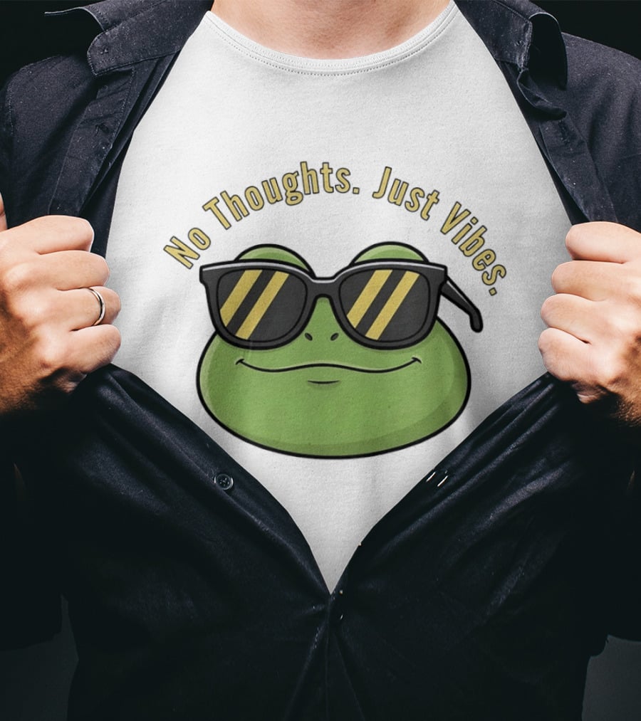 Frog No Thoughts Just Vibes Sunglasses Relaxed Mood T-Shirt