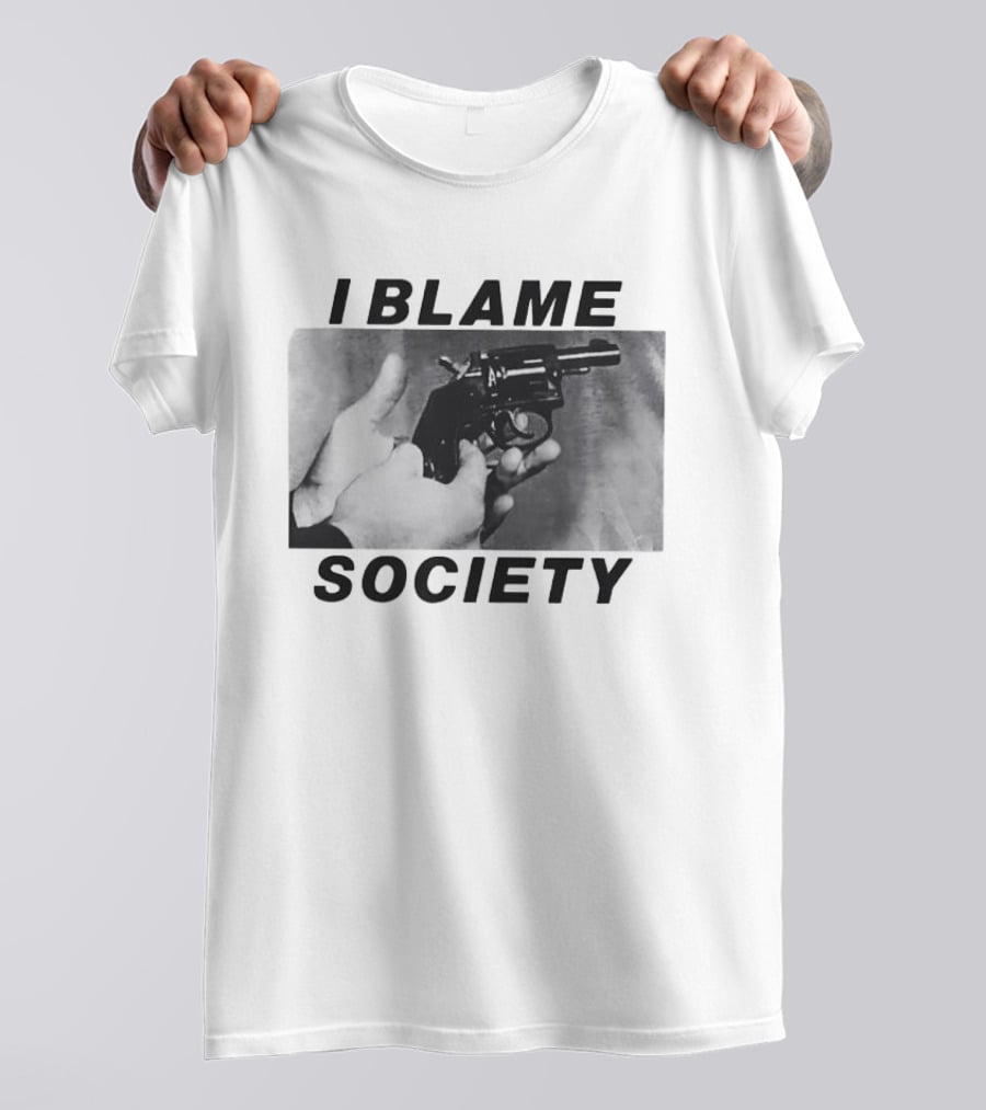 I Blame Society 1990 Totally Fucked Up Gun Image T-Shirt