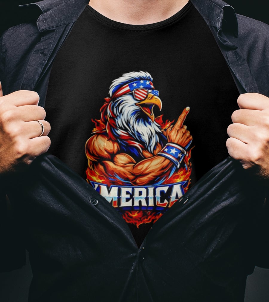 Patriotic Mullet Eagle 'Merica USA Flag Bandana And Sunglasses T-Shirt