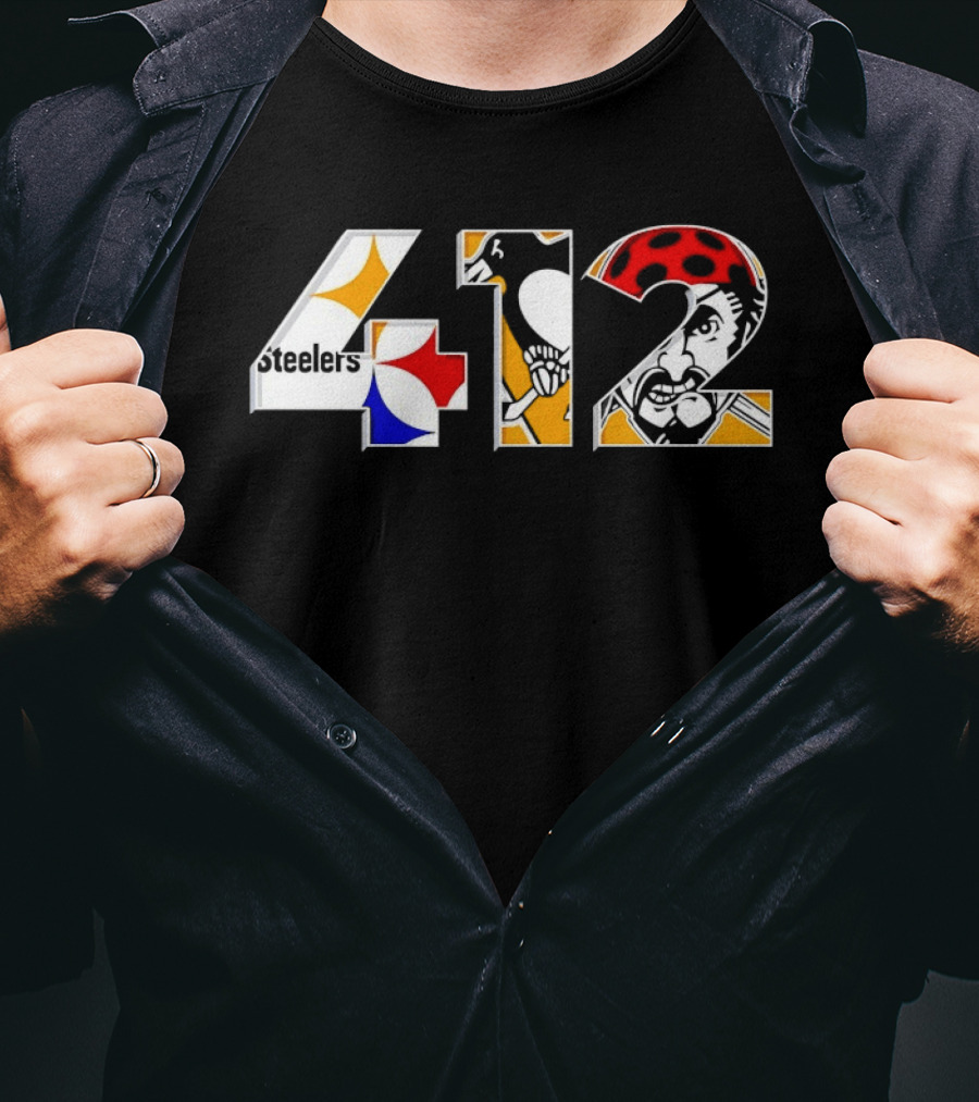 Pittsburgh Steelers Pirates Penguins 412 Iconic Area Code Sports Teams T-Shirt