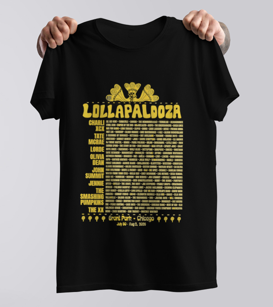 Lollapalooza 2023 Lineup Charli XCX Tate McRae Lorde Olivia Dean John Summit Jennie T-Shirt