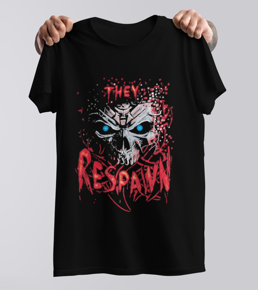 They Respawn Skull Blue Eyes Graffiti T-Shirt