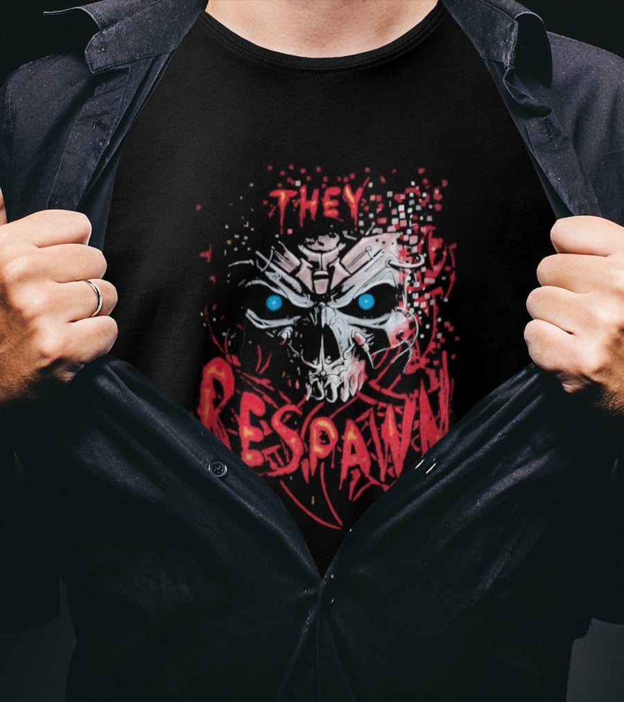 They Respawn Skull Blue Eyes Graffiti T-Shirt