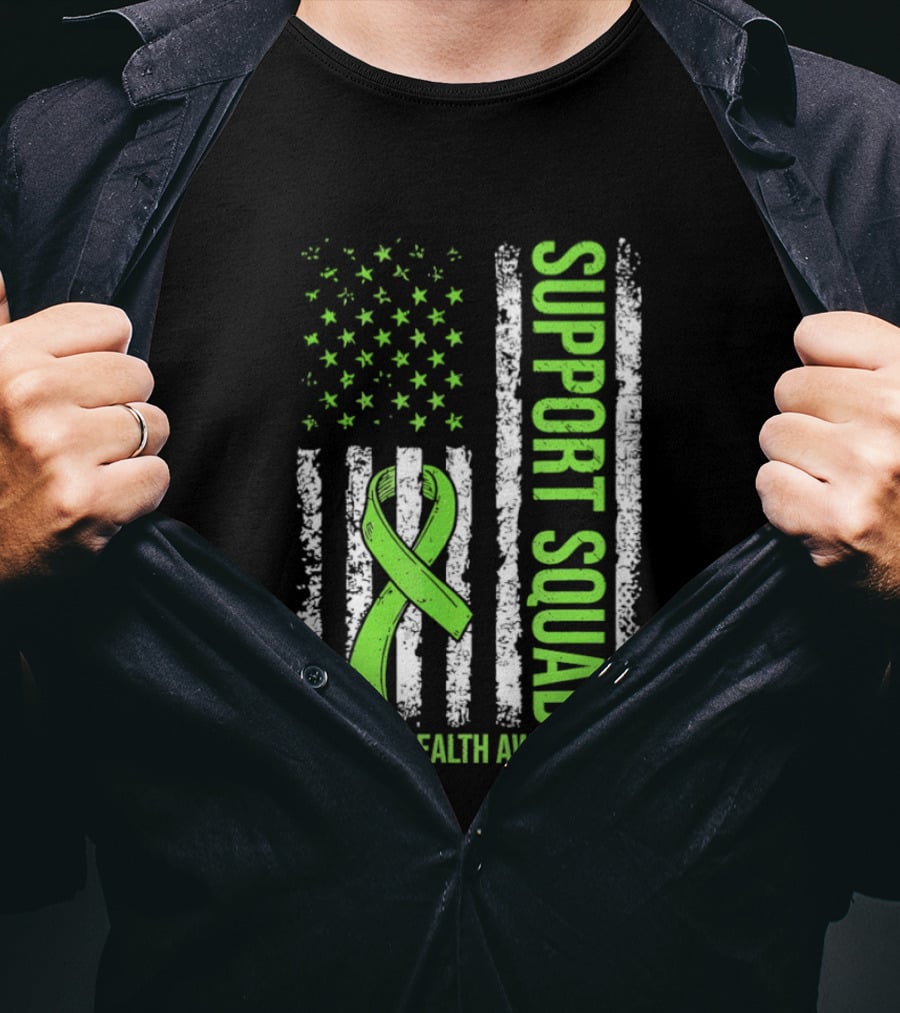 Support Squad US Flag Green Ribbon Mental Health Awareness T-Shirt