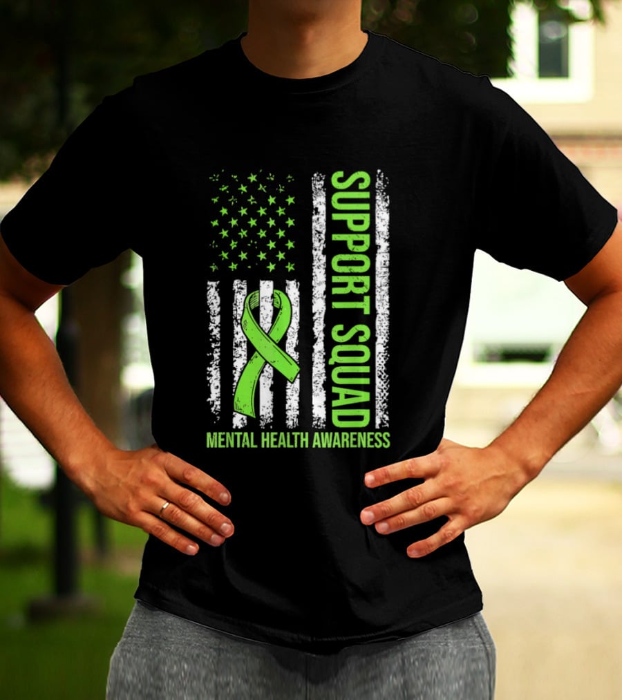 Support Squad US Flag Green Ribbon Mental Health Awareness T-Shirt