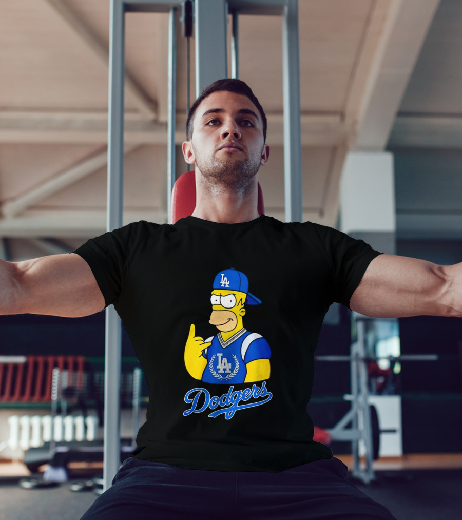 The Simpsons Homer LA Dodgers Rock Hand Gesture Collaboration T-Shirt
