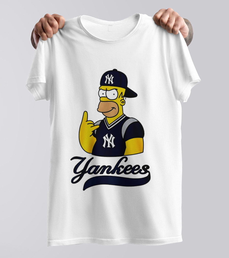 The Simpsons Homer Simpson New York Yankees Baseball Rock Hand Yankees T-Shirt
