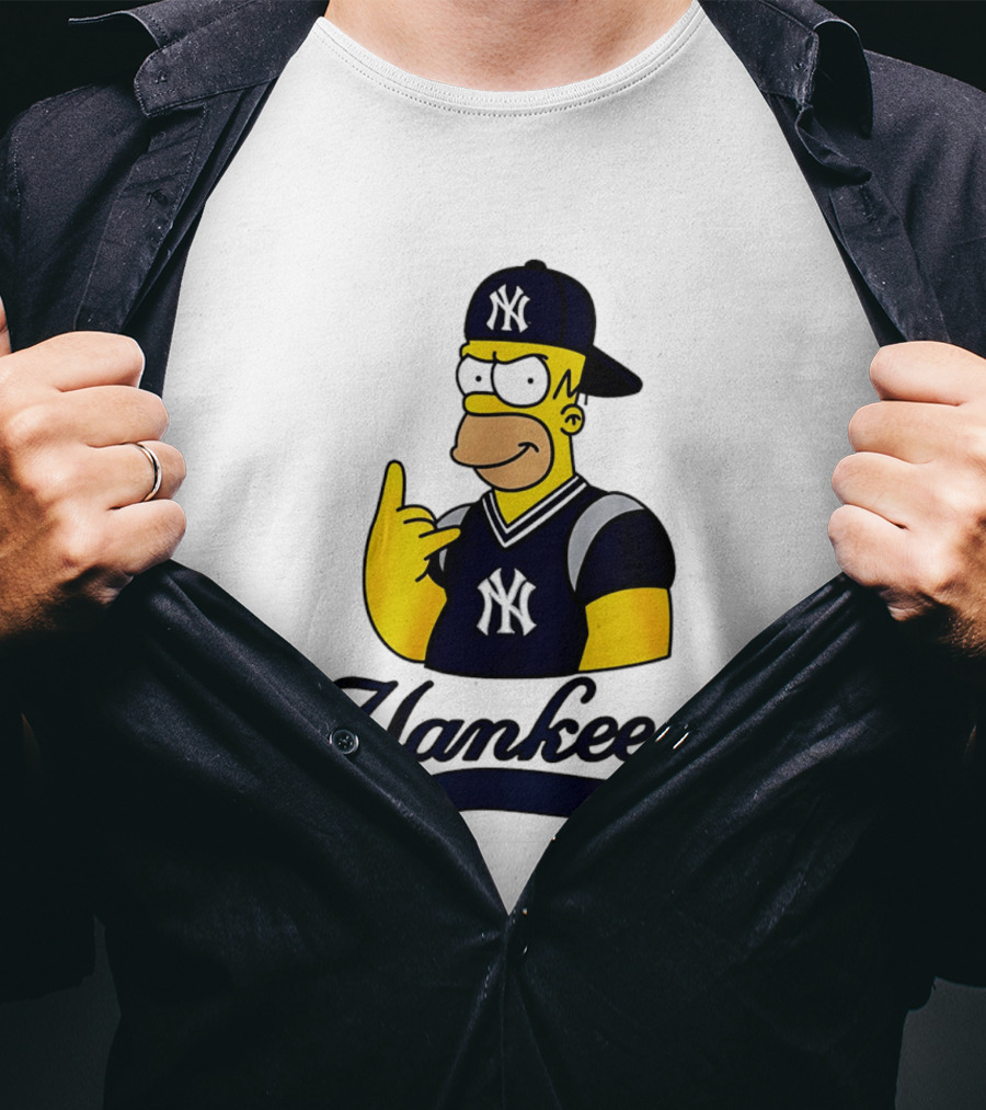 The Simpsons Homer Simpson New York Yankees Baseball Rock Hand Yankees T-Shirt