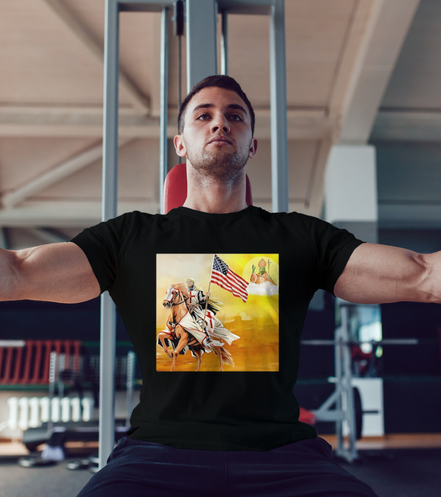 Donald Trump Crusader Knight With American Flag Riding Horse T-Shirt