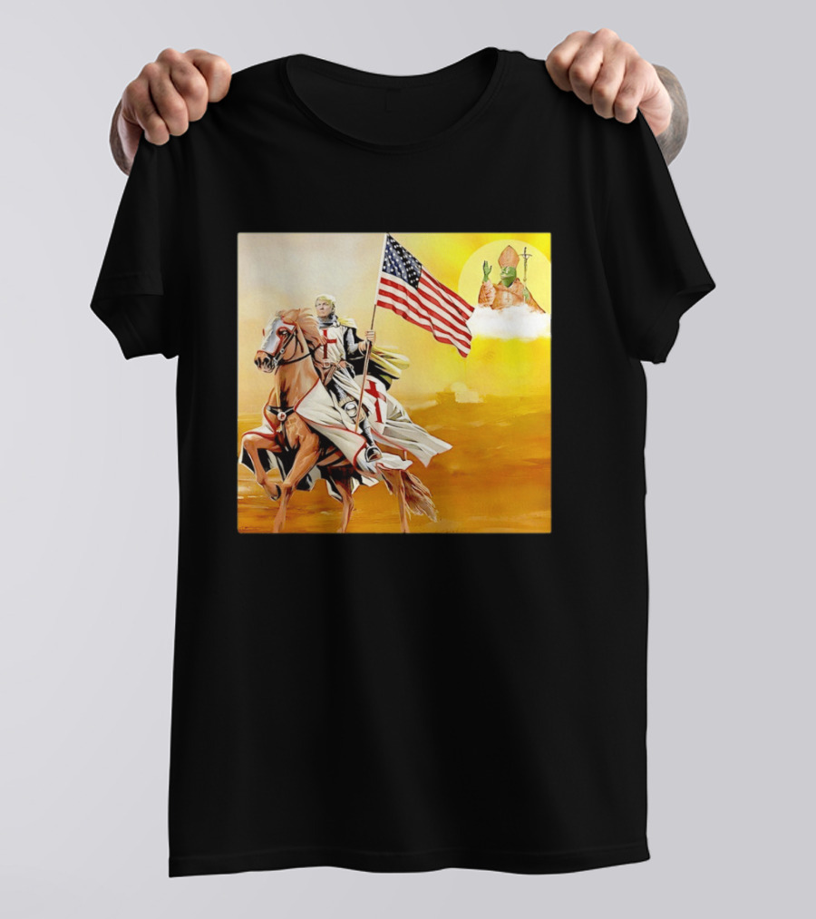 Donald Trump Crusader Knight With American Flag Riding Horse T-Shirt
