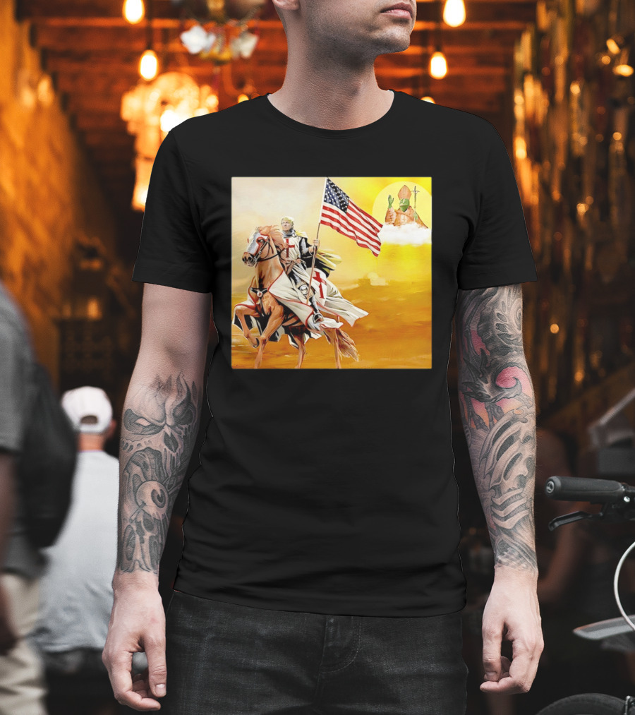 Donald Trump Crusader Knight With American Flag Riding Horse T-Shirt