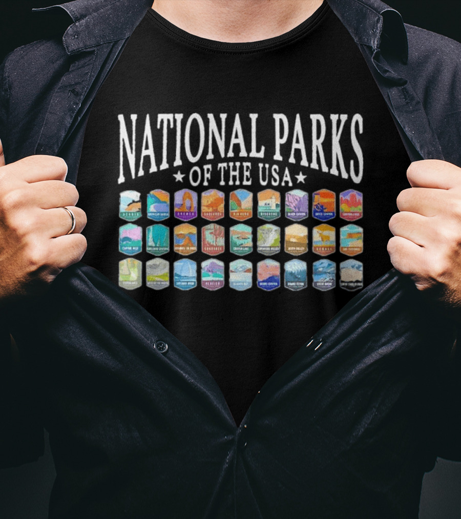 National Parks Of The USA Camping Yosemite Yellowstone Grand Canyon Acadia Badlands Glacier Bryce Canyon Zion T-Shirt