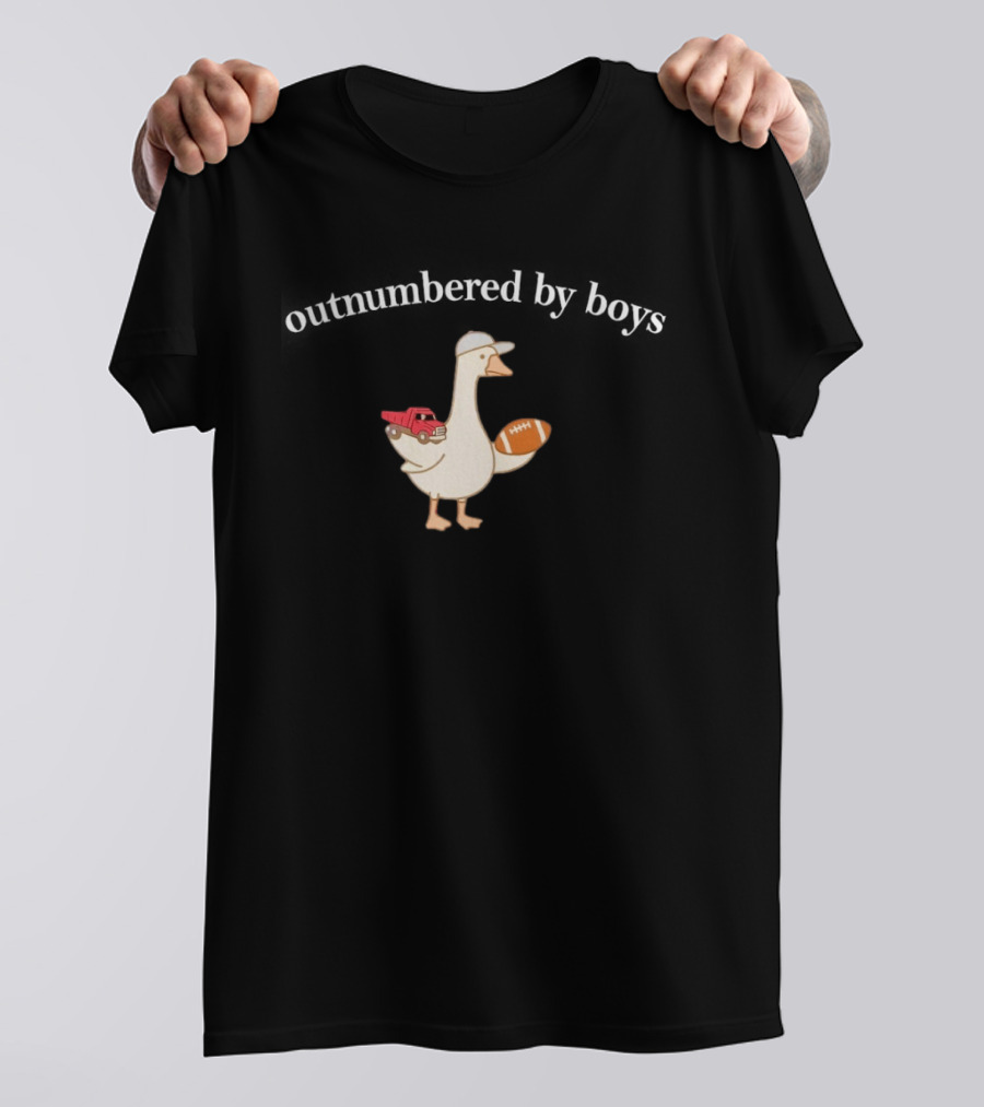 Outnumbered By Boy Mom Goose Football Toy Truck T-Shirt