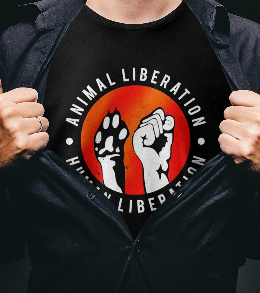 Animal Liberation Human Liberation Paw And Hand Raise T-Shirt