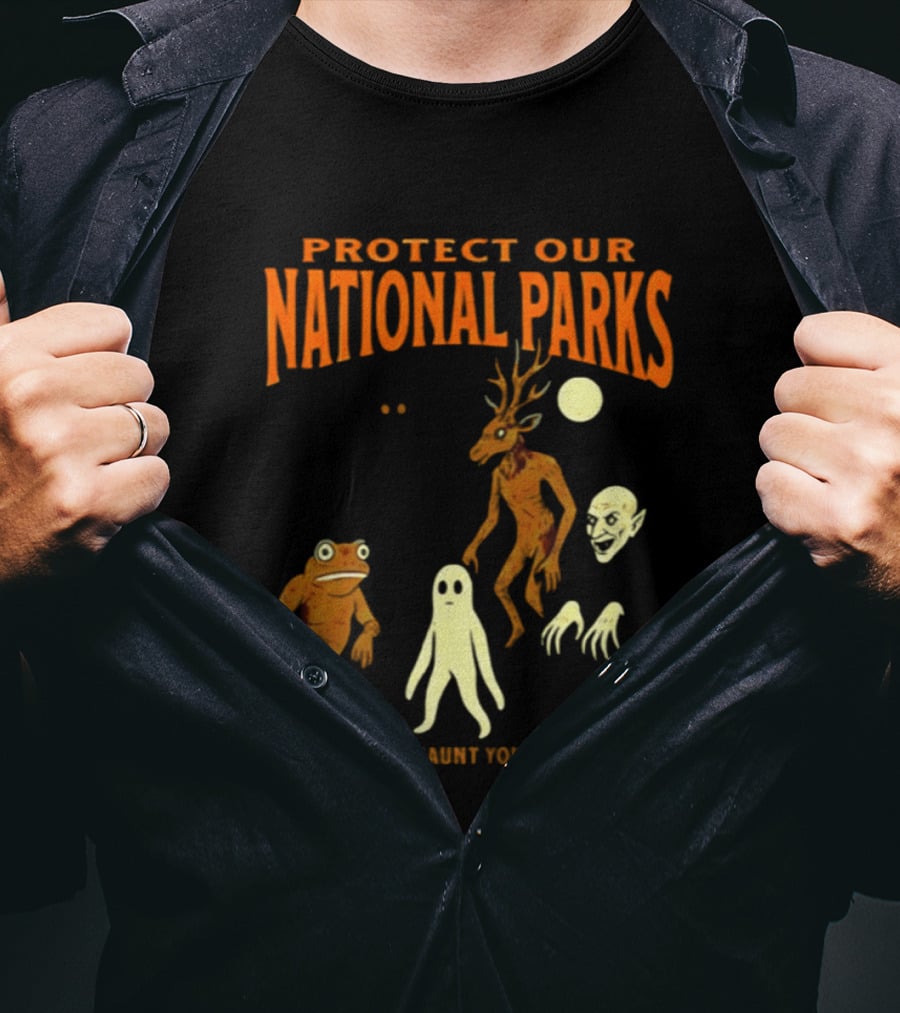 Protect Our National Parks Or We Will Haunt Your Backyard Deer Frog Ghost Skulls T-Shirt