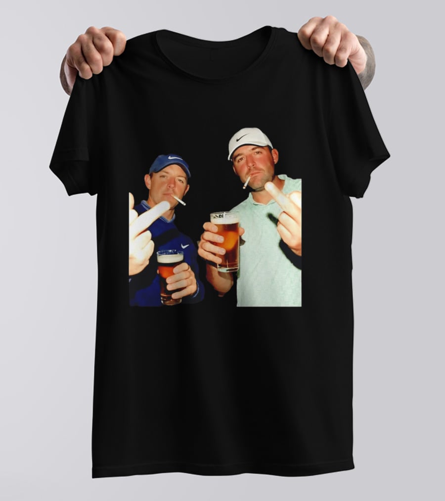 Rory McIlroy Scottie Scheffler Golf Middle Finger Beer Cigarettes T-Shirt