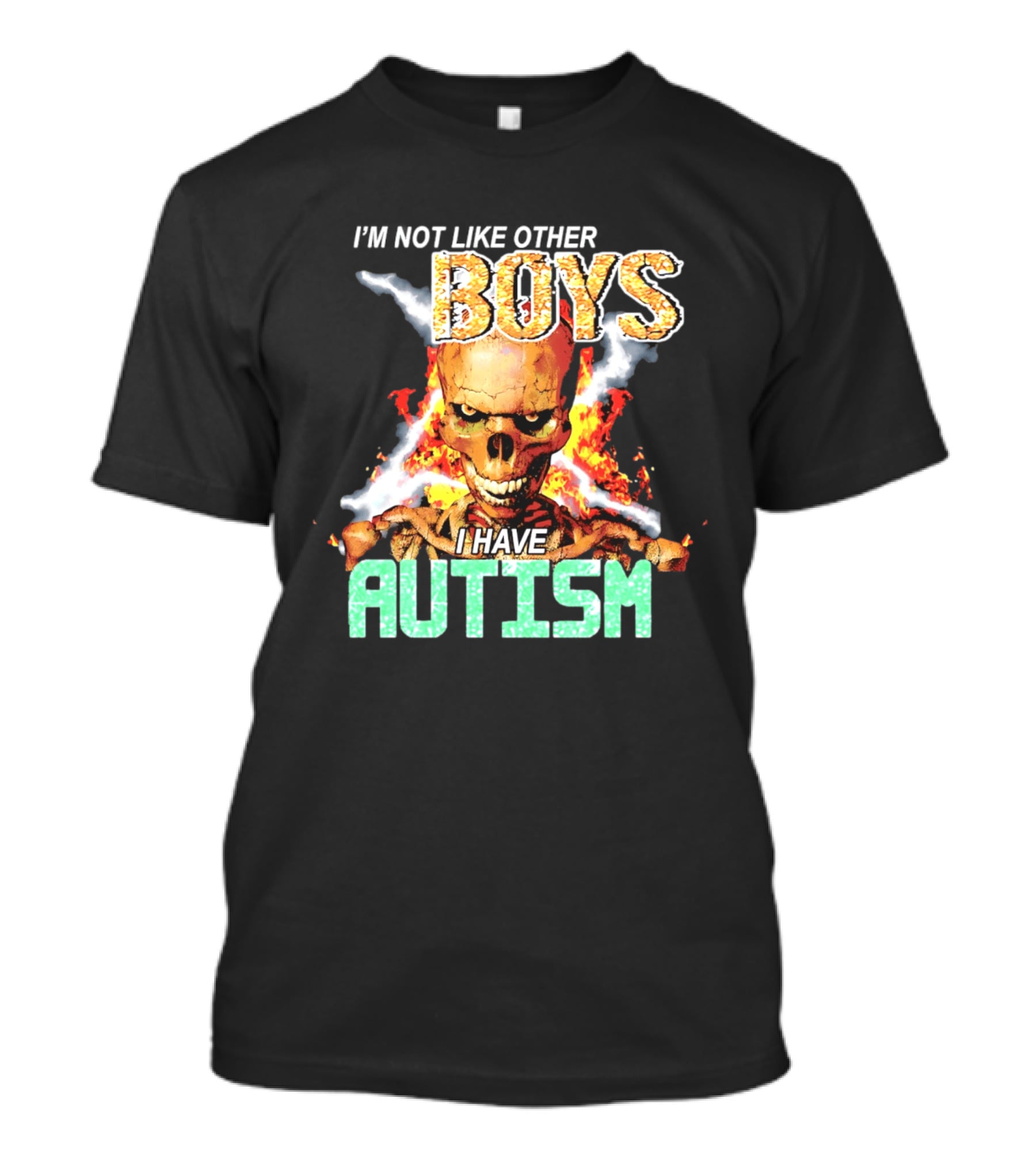 I'm Not Like Other Boys I Have Autism Skull Flaming T-Shirt
