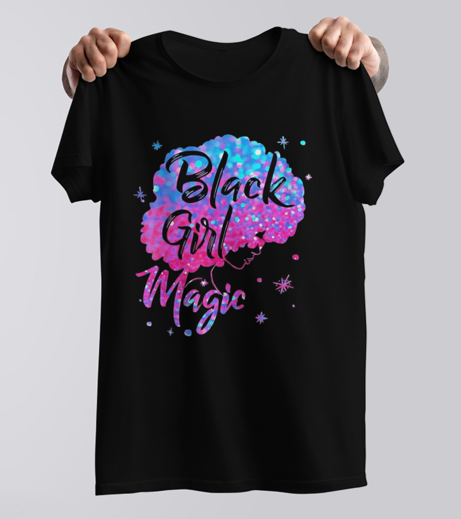 Black Girl Magic Vibrant Neon Glitter Afro T-Shirt