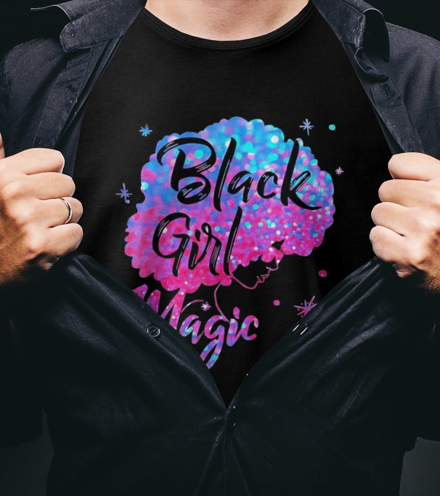 Black Girl Magic Vibrant Neon Glitter Afro T-Shirt