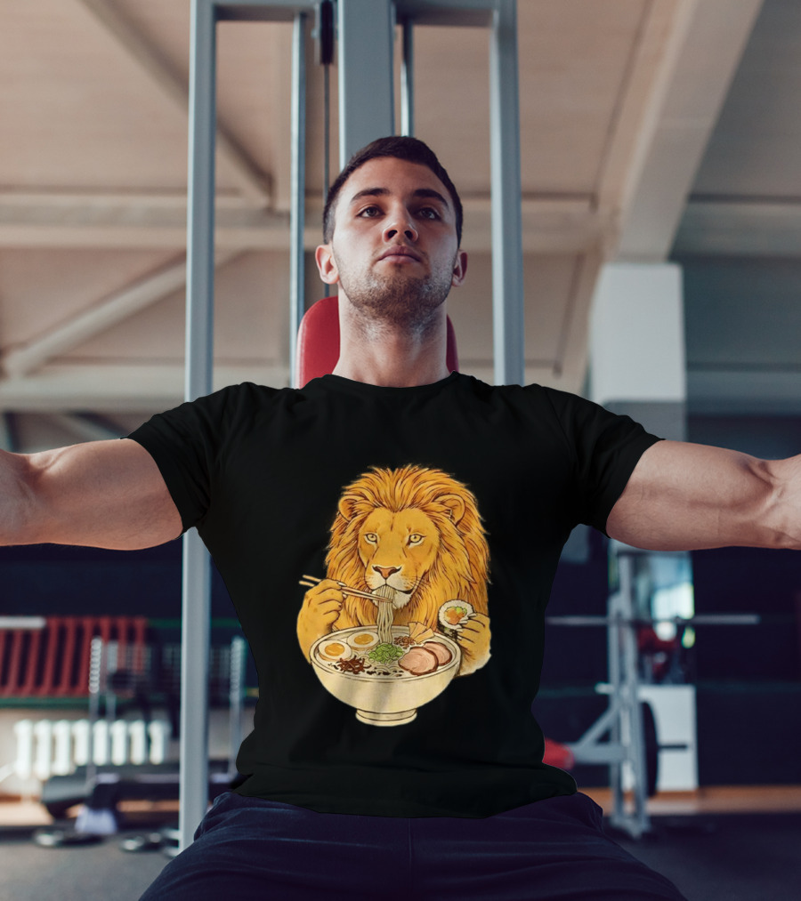 King Lion Eating Ramen Noodles With Sushi Meme T-Shirt