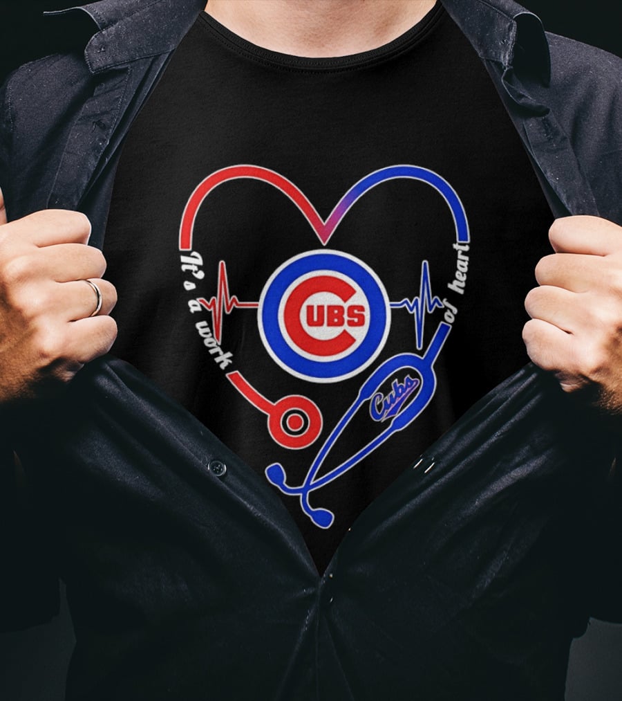 Chicago Cubs Heartbeat Stethoscope Work Of Heart T-Shirt
