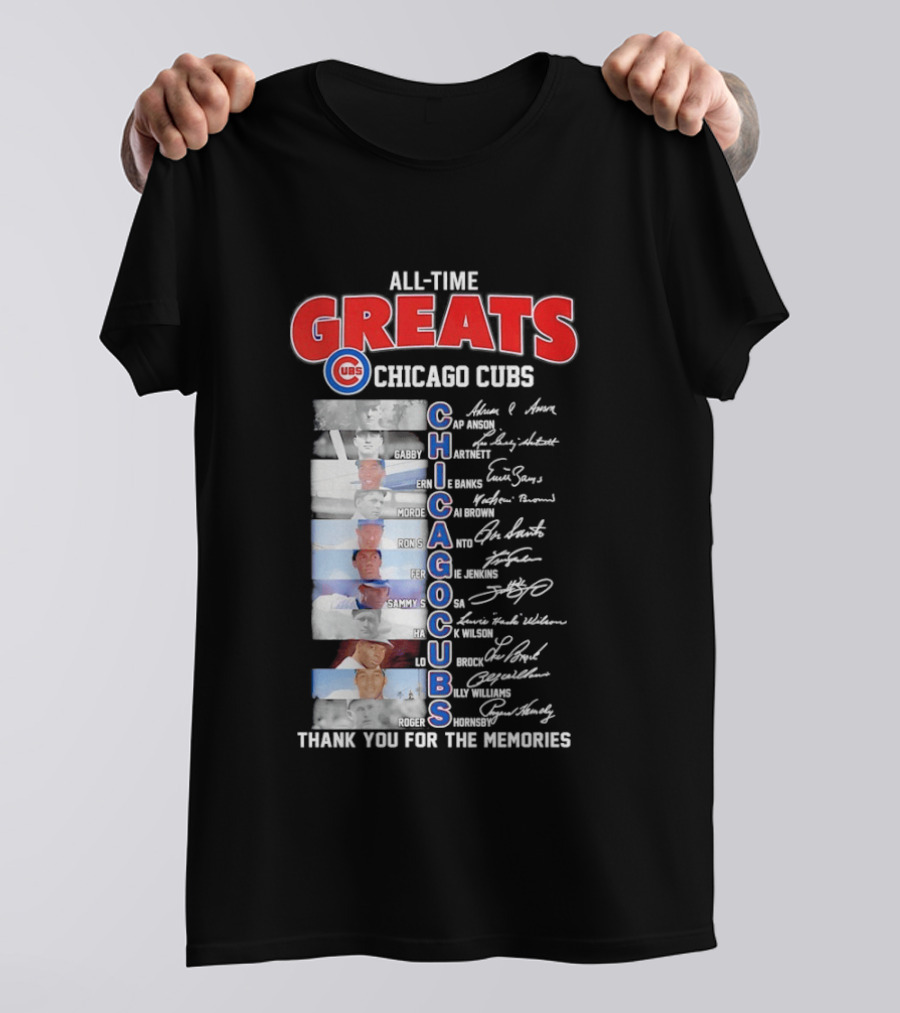 Chicago Cubs All Time Greats Legends And Signatures Thank You For The Memories T-Shirt