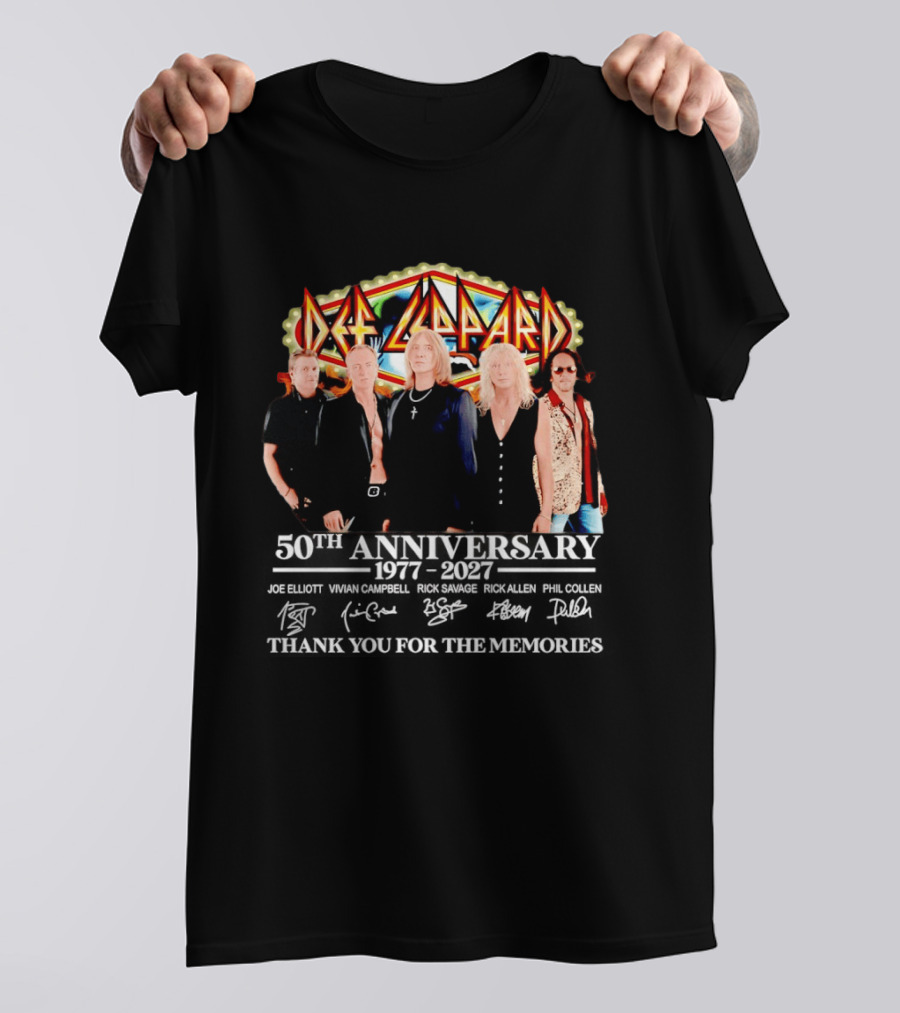 Def Leppard 50th Anniversary 1977 2027 Thank You For The Memories Signatures T-Shirt