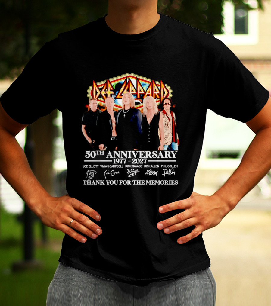 Def Leppard 50th Anniversary 1977 2027 Thank You For The Memories Signatures T-Shirt