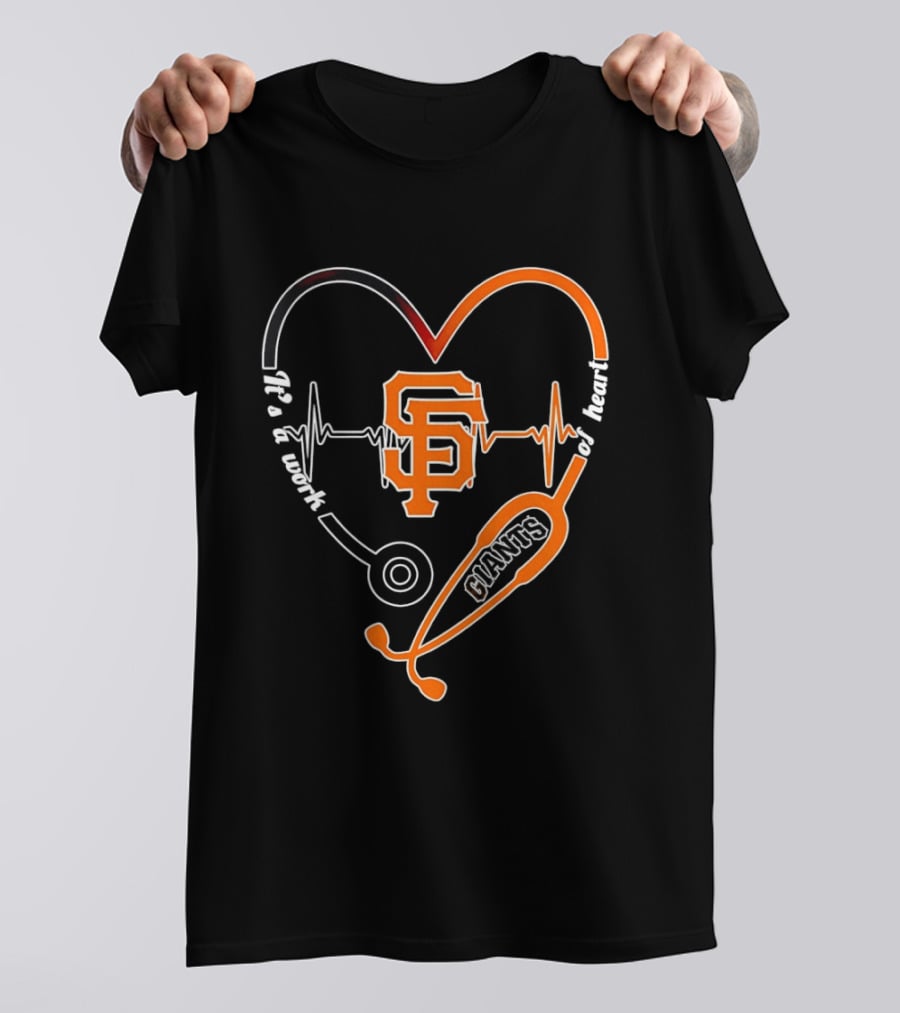 San Francisco Giants Heart Stethoscope Work Of Heart Beat Shape T-Shirt