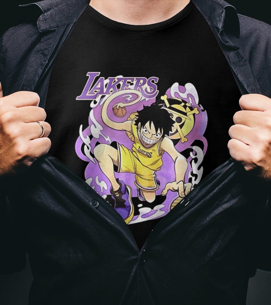 Luffy Lakers One Piece Basketball Anime T-Shirt